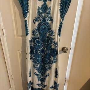 Blue and White Paisley Maxi Dress